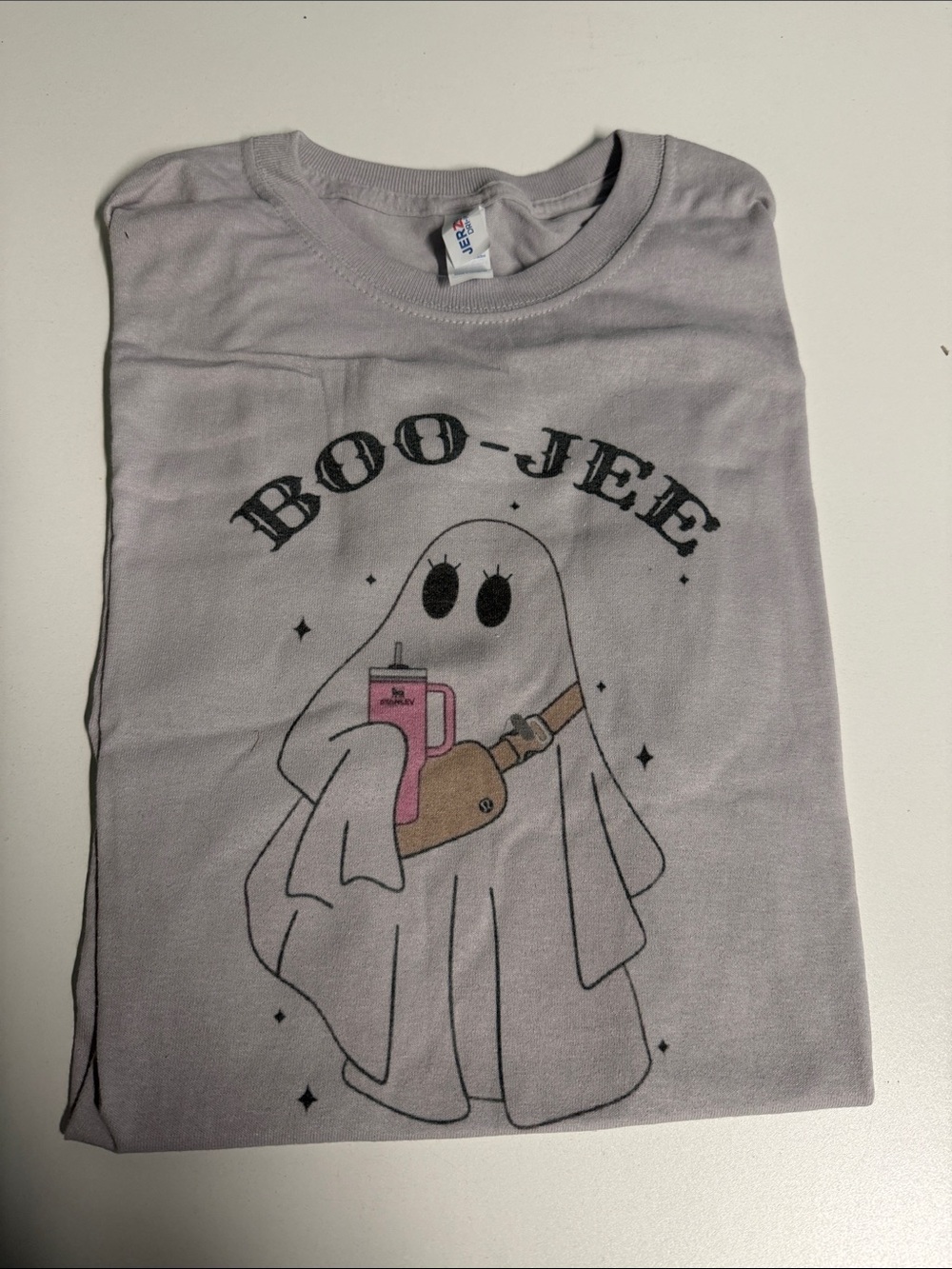 Boo-Jeep Ghost Graphic Tee in Light Gray